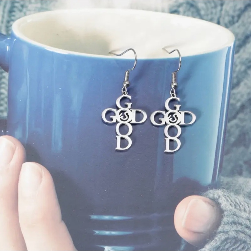 NEW BUNDLE 3 Piece Set Silver “God Is Good” Cross Earrings, Bracelet, Necklace